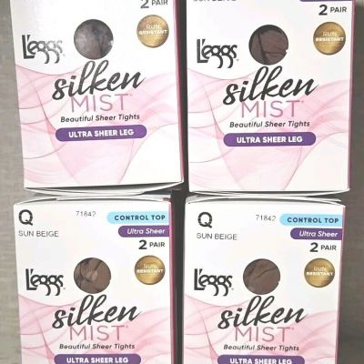 8 Pair Leggs Silken Mist Control Top Tights Ultra Sheer Leg 71842 Sun Beige Q